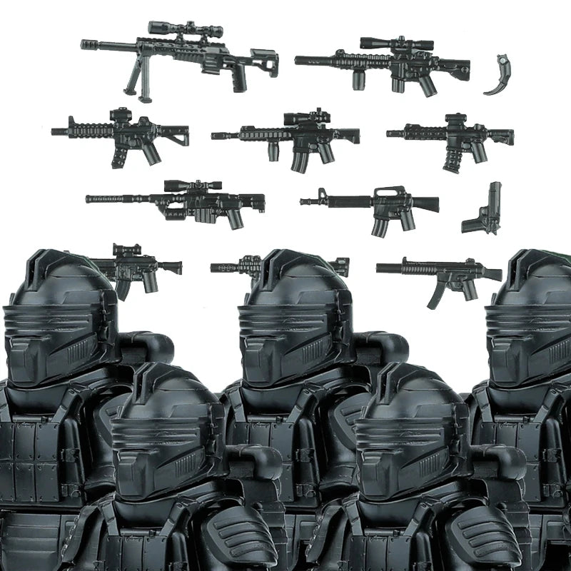 Military Army Figures Building Blocks SWAT Ghost Commando Special Forces Soldier Weapons Gun Hat Shield Belt AK Mini Bricks Toy