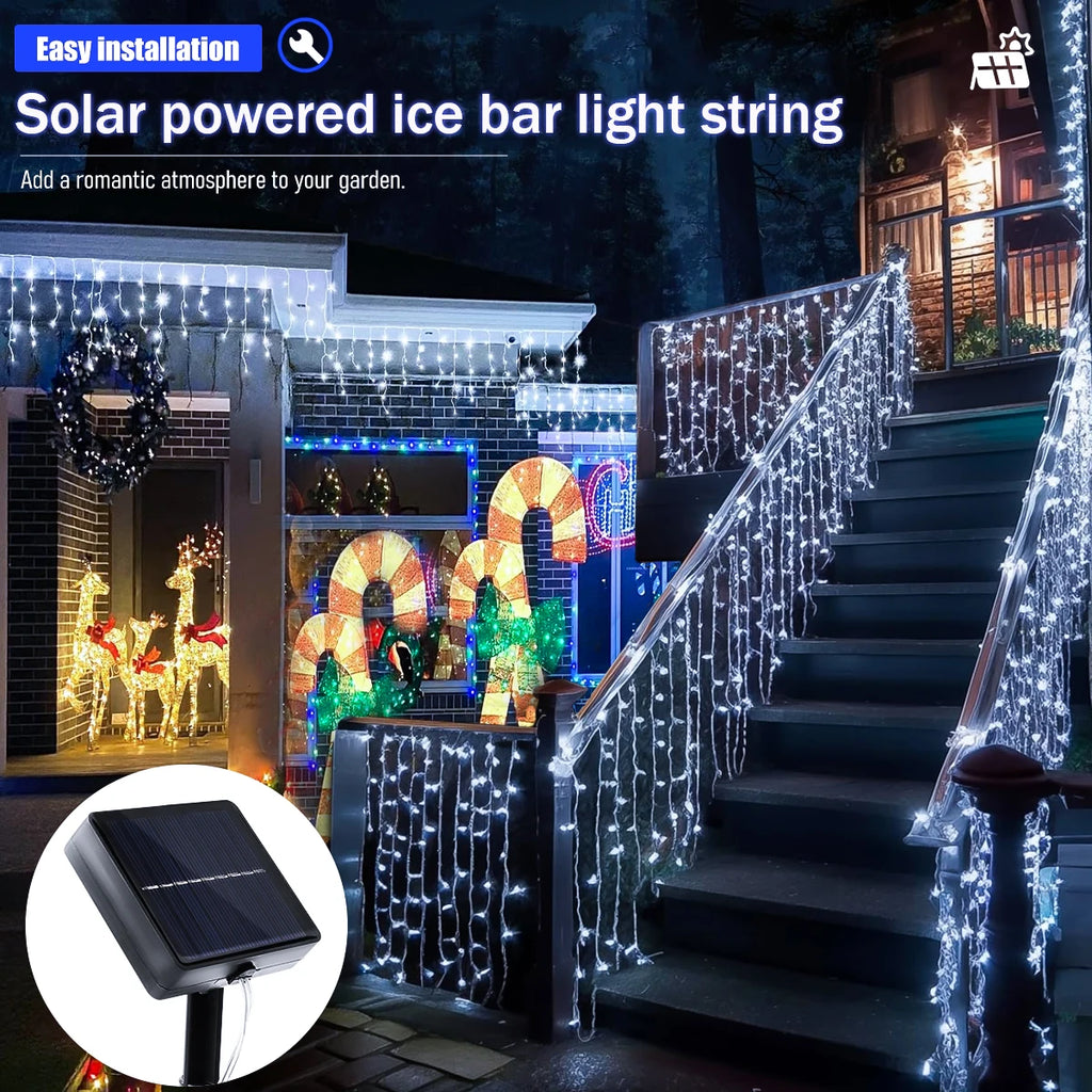 NEW 162/96LED Solar Icicle Outdoor Christmas Lights 8 Modes Waterproof Fairy Lights for Home Party Halloween Holiday Decoration