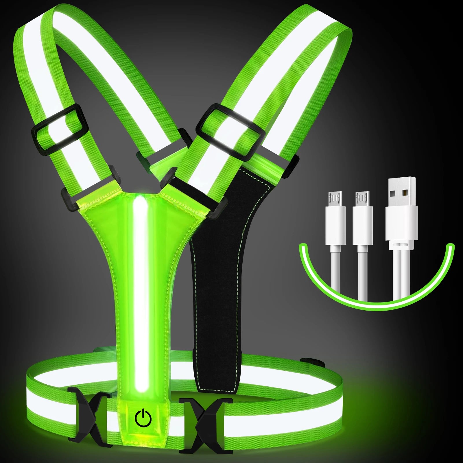 LED Running Vest USB Rechargeable Reflective Glowing Reflector Straps High Visibility Night Running Riding Clothing Elastic Band