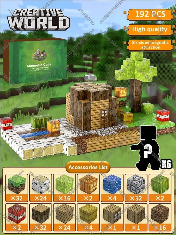 Magnetic Building Blocks Mine World Montessori Educational STEM Sensory Toy for Magnet Cube Kids Boys Girls Ages 3+ DIY Toy Gift