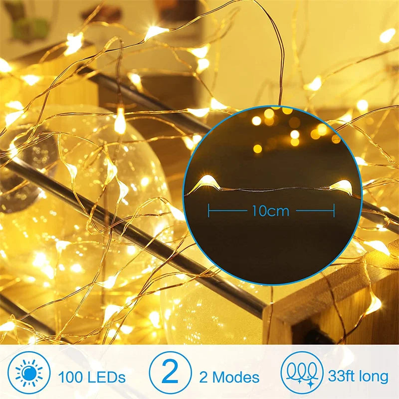 USB Led Fairy Lights Copper Wire String 20M 200LED Holiday Outdoor Lamp Garland For Christmas Tree Wedding Party Decoration