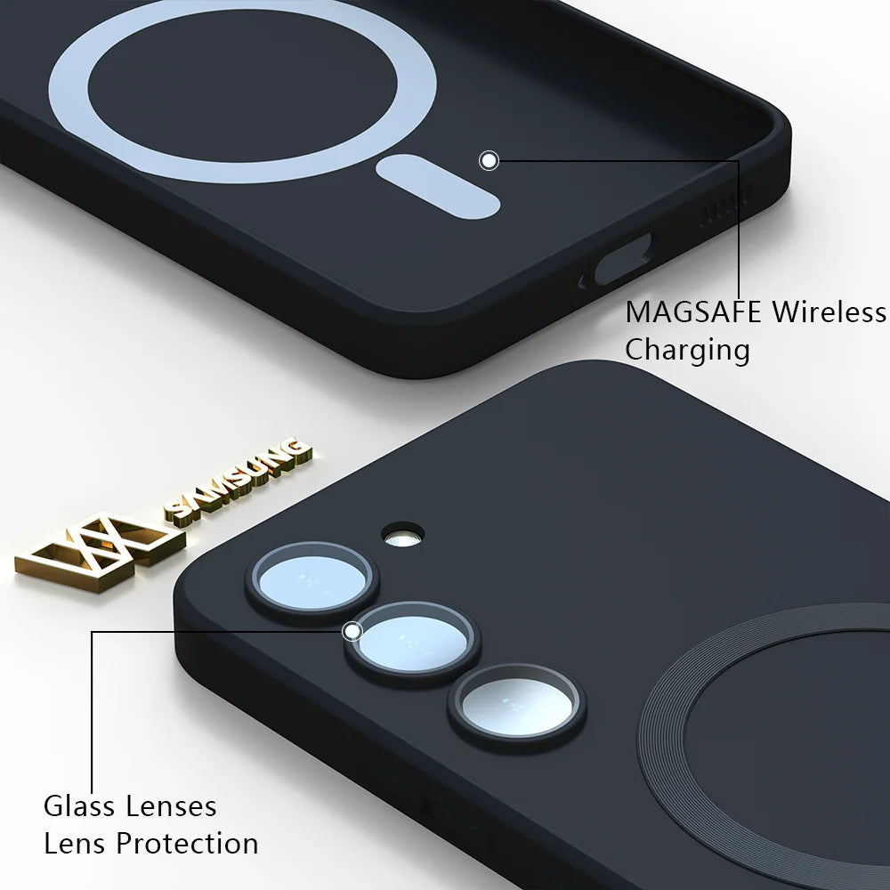 For Samsung Galaxy S25 FE Magsafe Case S25 S24 S23 S22 S21 Ultra Plus FE A17 A56 A36 A16 A55 A54 Soft Silicone Phone Back Cover