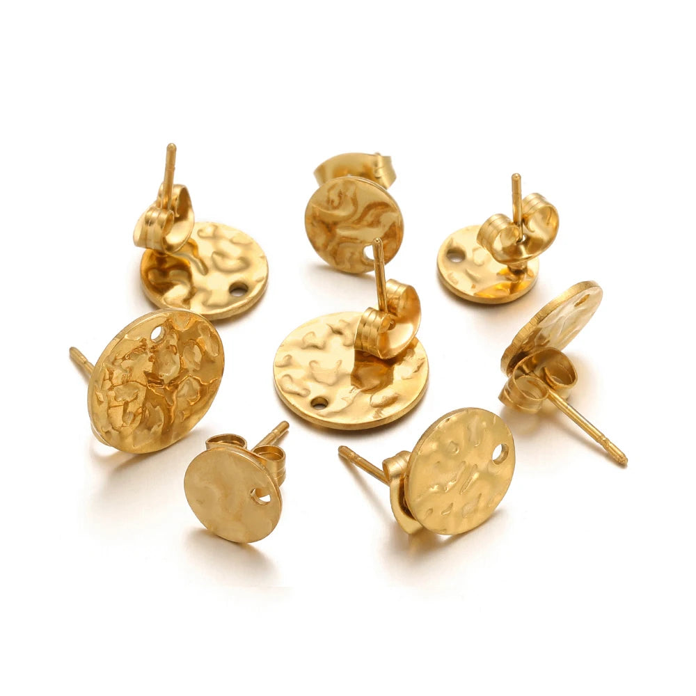 10Pcs Stainless Steel Round Blank Post Ear Studs Base Pins with Earring Plug Ear Back for DIY Fashion Jewelry Making Wholesale