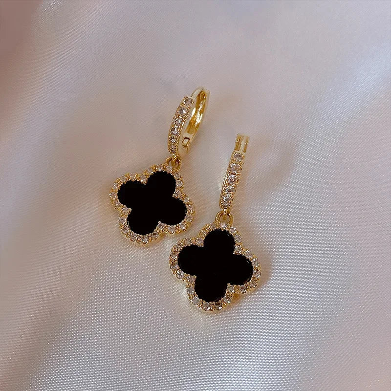 Green Four-leaf Clover Earrings Women's Gentle Fashionable Jewelry Ear Studs Autumn Winter Stylish Korean Trend