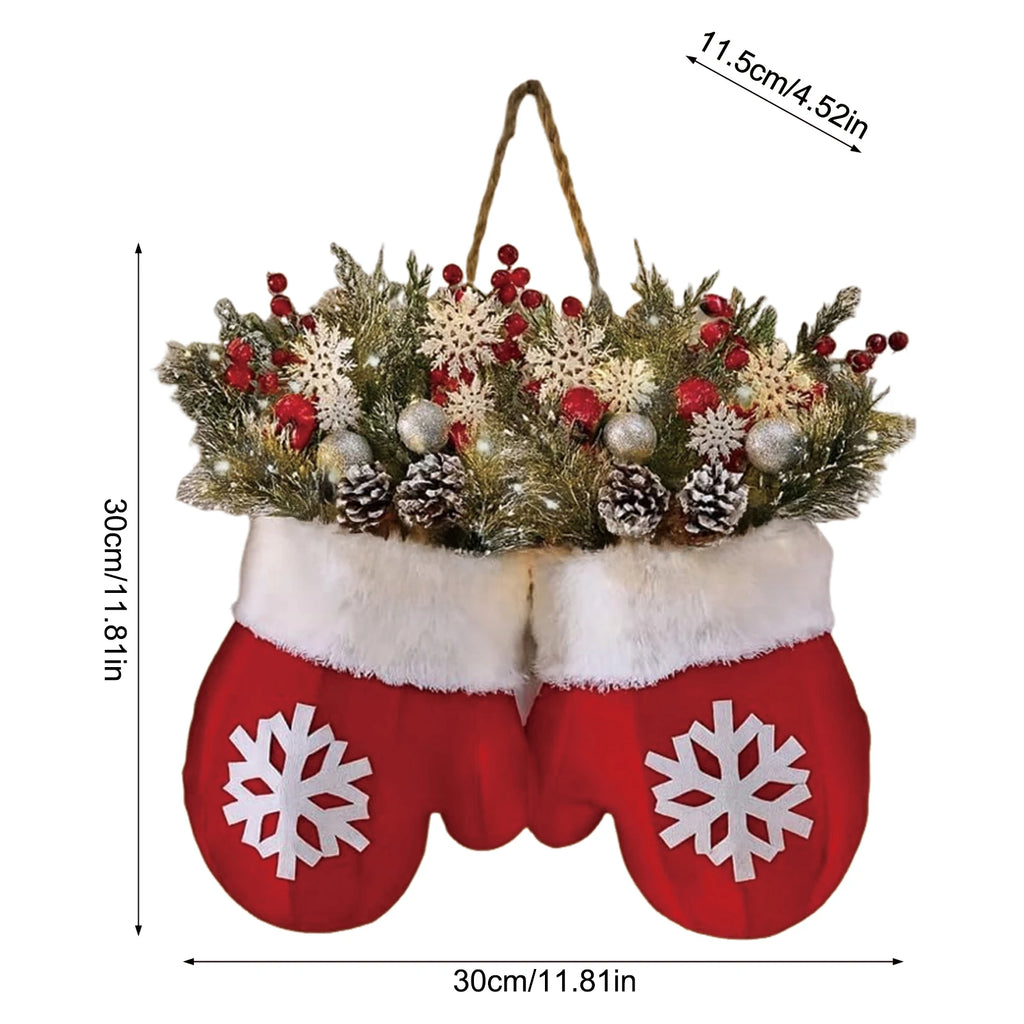 2025 Christmas Garland Creative Glove Shaped Simulated Flower Wreath Window Door Gate Decoration Door Sign Xmas Party Decoration