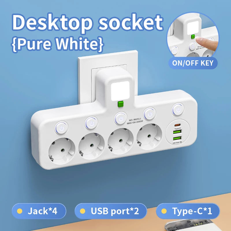 EU Plug Outlet 5 Sockets   Electrical Socket No Extension Cord With or without it  USB  Type-C Ports Two specifications