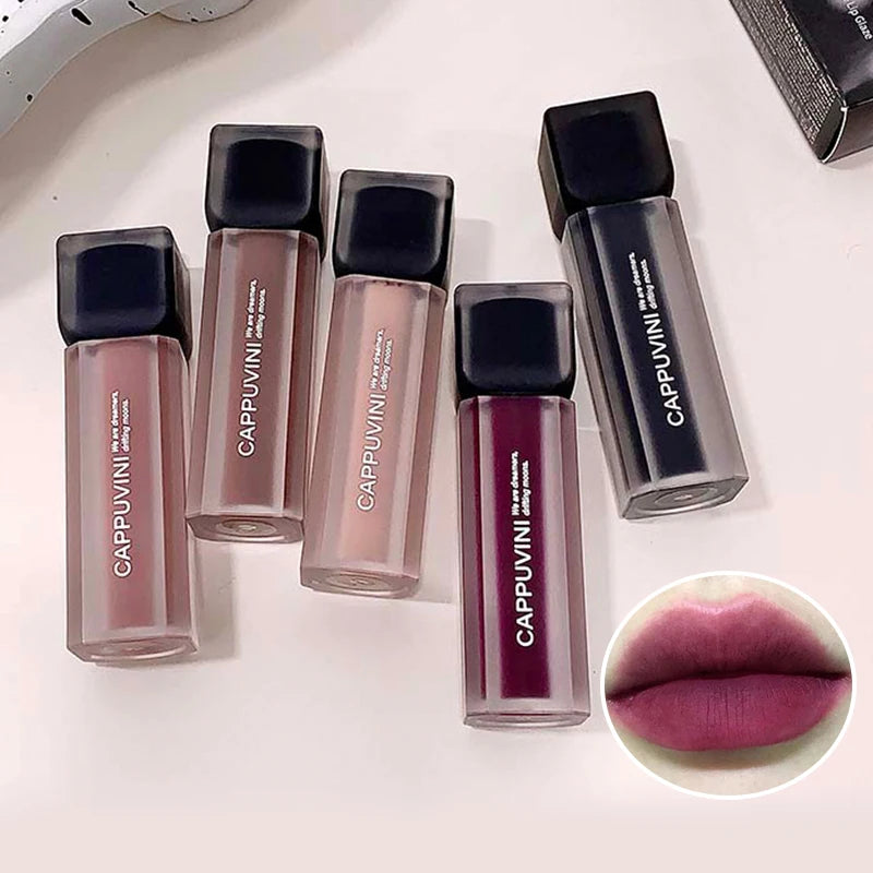 Cappuvini Obsidian Starry Matte Lip Gloss: Velvet Finish with Long-Lasting Formula-Dark Series for a Radiant Look,