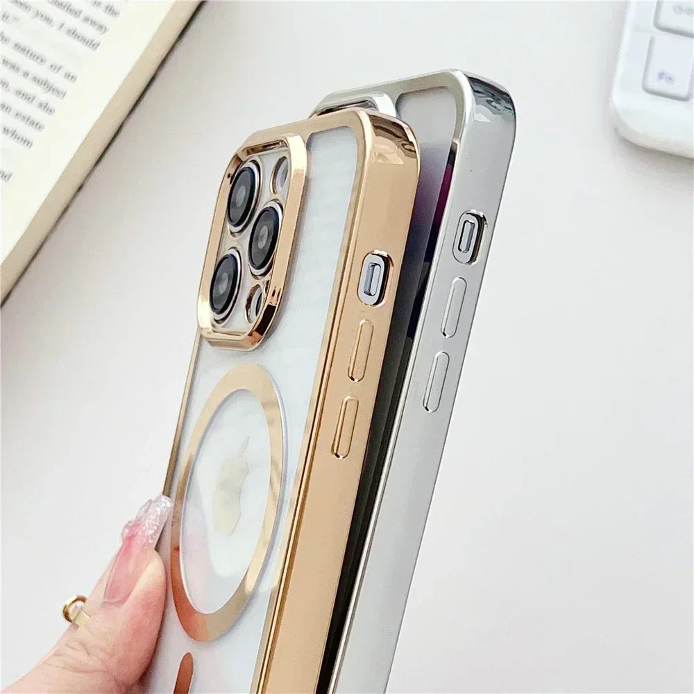 Crossboby Lanyard Plating Clear Phone Case For iPhone 17 Air 16E 16 15 14 13 12 Pro Max For Magsafe Magnetic Necklace Cord Cover
