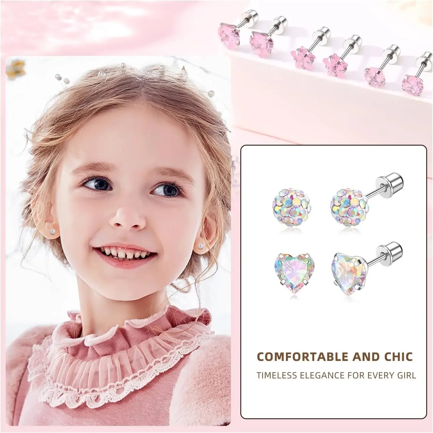 12 Pairs Hypoallergenic Surgical Stainless Steel Stud Earrings for Girls Kids Women Daughter Fashion Zircon Crystal Pearls Stud