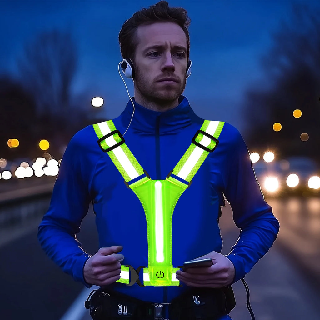 LED Running Vest USB Rechargeable Reflective Glowing Reflector Straps High Visibility Night Running Riding Clothing Elastic Band
