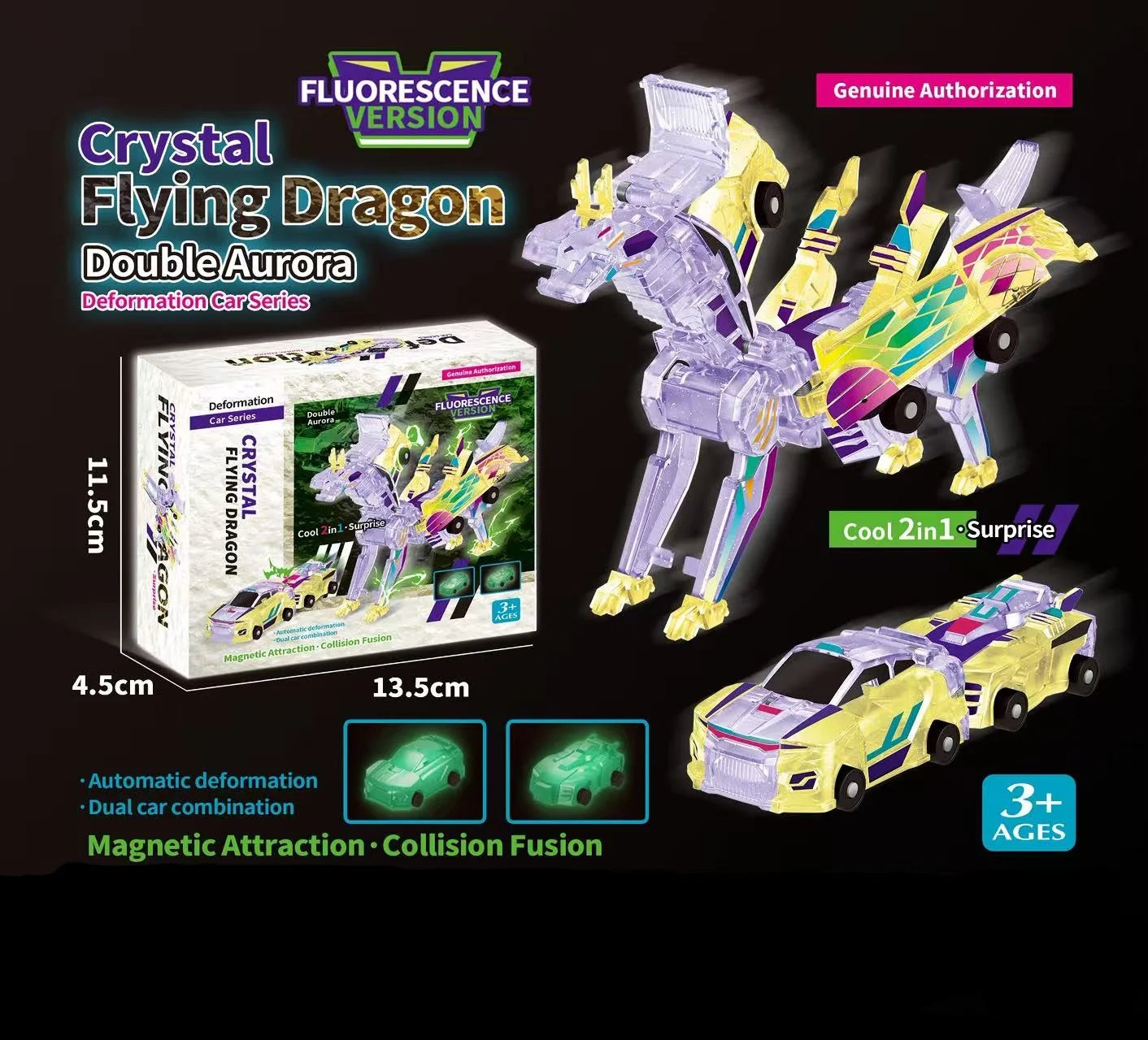 Unicorn Transformer : Magic Transformation Super Combination Car Toy 2 In 1 Kids Magnetic Collision Transforming Car Diy Toy