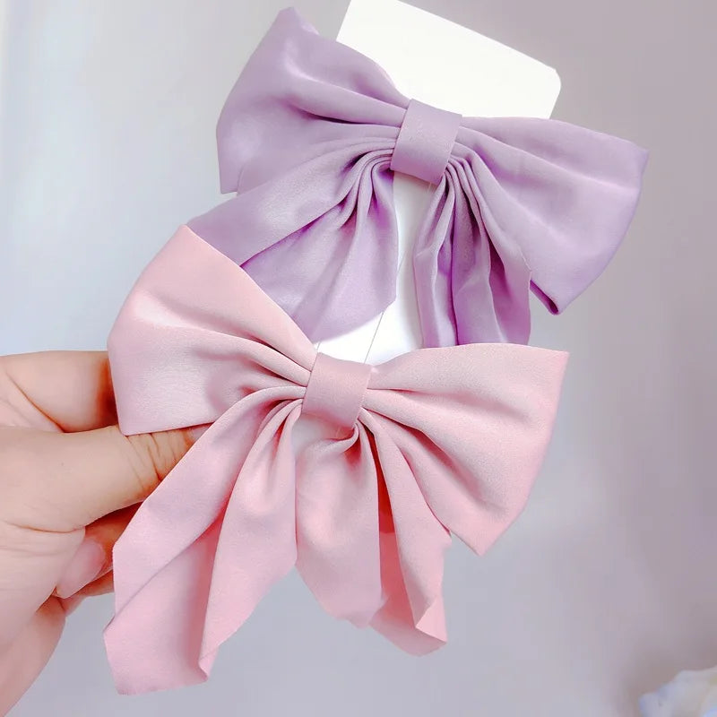 Solid Color Satin Bowknot Hair Clips For Girls Sweet Bow Women Hairpins Butterfly Barrettes Duckbill Clip Kids Hair Accessories