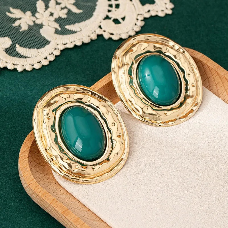stud earrings for women Exaggerated large size Metal turquoise simple style ear accessories party OL fashion jewelry E520