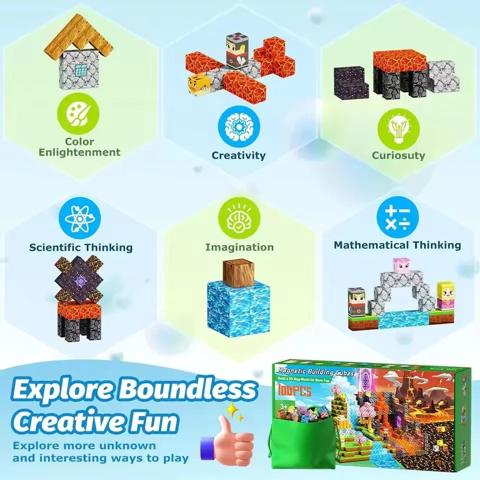 Magnetic Building Blocks Mine World Cube Magnet World Set for Kid Age 3+ DIY Model Children Stem Best Montessori Sensory Toy