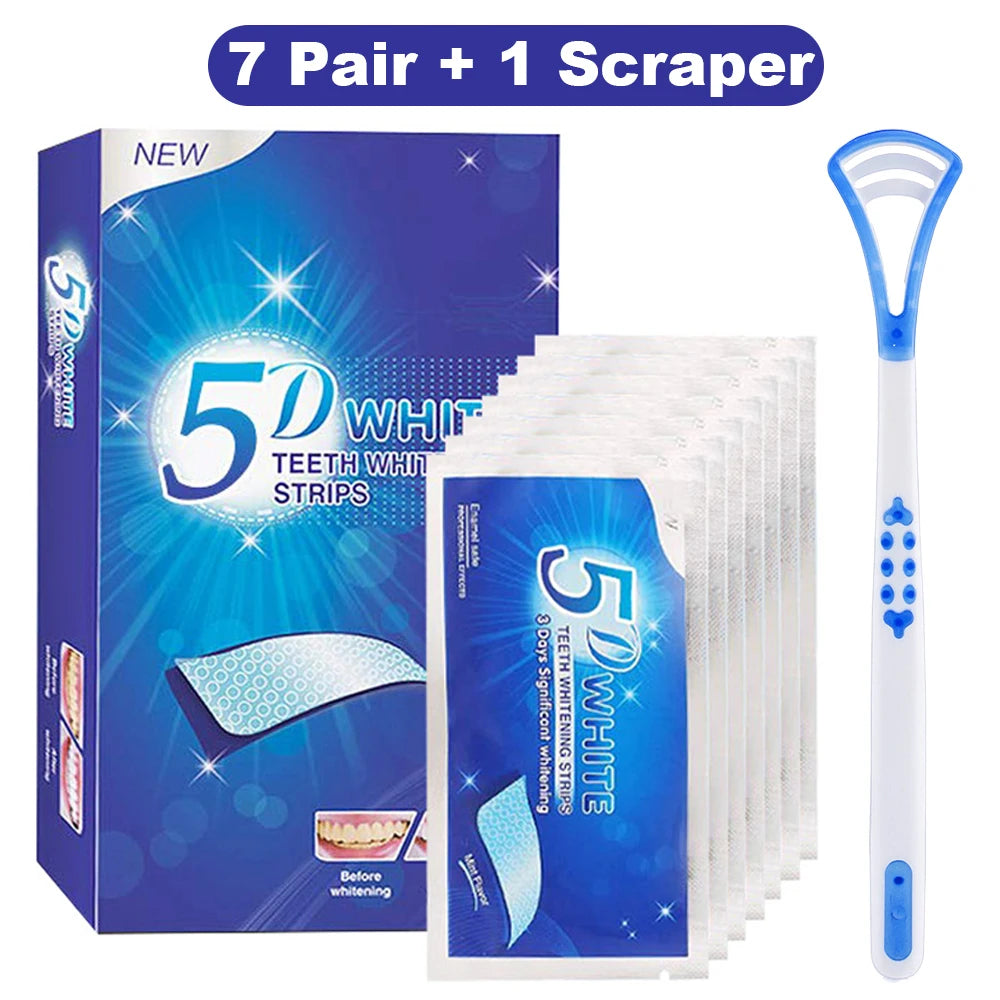 5D Teeth Whitening Strip 7/14/21/28 Pair Whiter Strips for Removing Smoking Coffee Stain, Effective Home Use Tooth Whitening Kit
