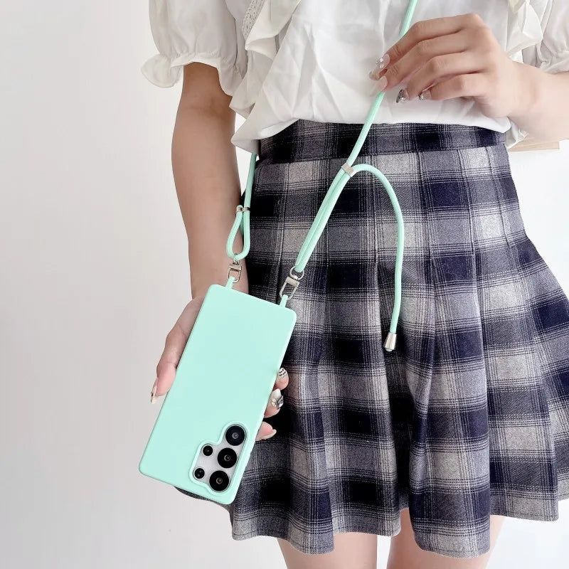 Strap Case For Samsung Galaxy S25 Ultra S21 S22 S23 Plus S24 FE S25FE A17 A56 Crossbody Lanyard Double Buckle Cord Soft Cover