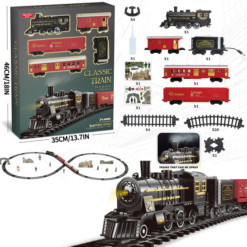 Kids Electric Steam Train Toy Rail High-Speed Rail Parking Lot Model Family Reunion Party Game Boy EMU Birthday Gift