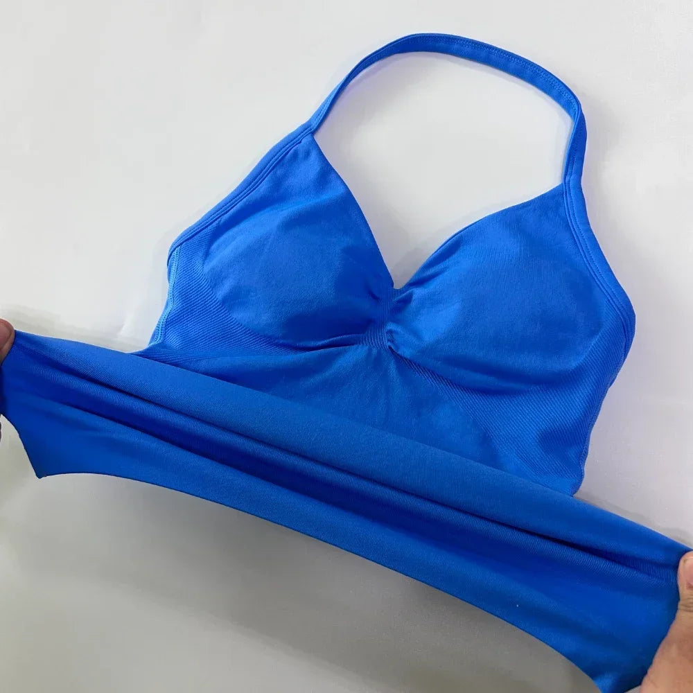 2 Pieces Sports Set Women Backless Tank Tops High Waist Scrunch Seamless Shorts Sport Suit Gym Set Sportswear Workout Set