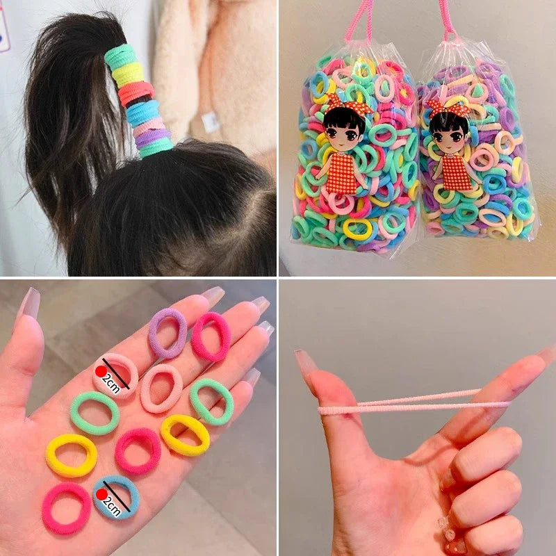 200PCS Women Girls Colorful Nylon Elastic Hair Bands Ponytail Hold Small Hair Tie Rubber Bands Scrunchie Hair Accessories