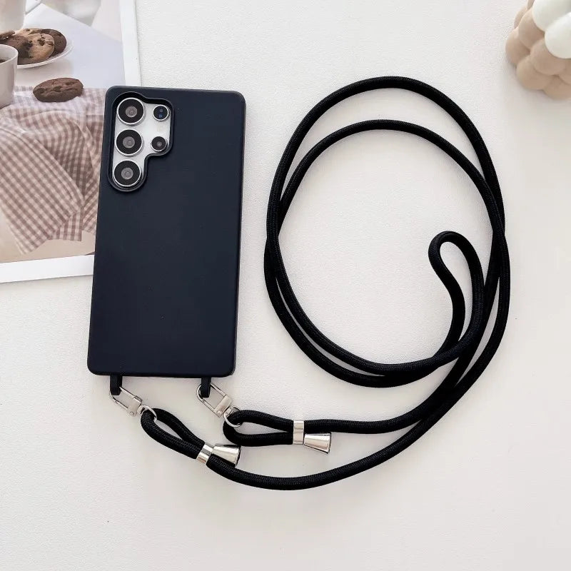 Strap Case For Samsung Galaxy S25 Ultra S21 S22 S23 Plus S24 FE S25FE A17 A56 Crossbody Lanyard Double Buckle Cord Soft Cover