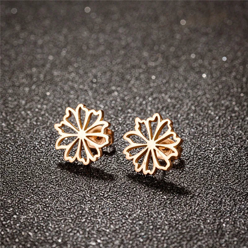 4Pairs/Lot Fashion Stainless Steel Star Moon Stud Earrings Sets for Women Small Flower Porker Dog Earings Jewelry Gift Wholesale