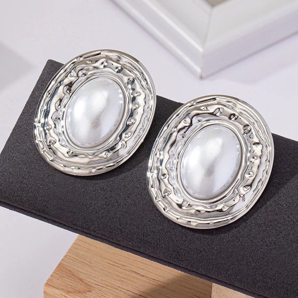 stud earrings for women Exaggerated large size Metal turquoise simple style ear accessories party OL fashion jewelry E520