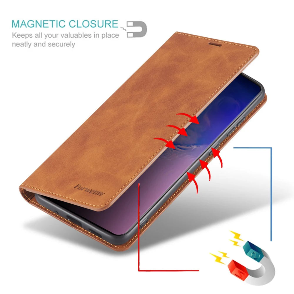Leather Magnetic Flip Case For iPhone 16 15 14 17 Pro Max Air 16E 13 12 11 XS Max XR SE 8 7 Plus Wallet Card Solt Phone Cover