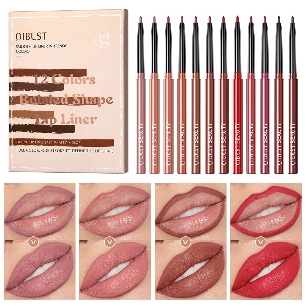 12pcs/set Lip Liner Pencil Waterproof Long Lasting Lipstick Matte Nude Contour Lipliner Pencil Lipstick Pen Lip Tint Cosmetics