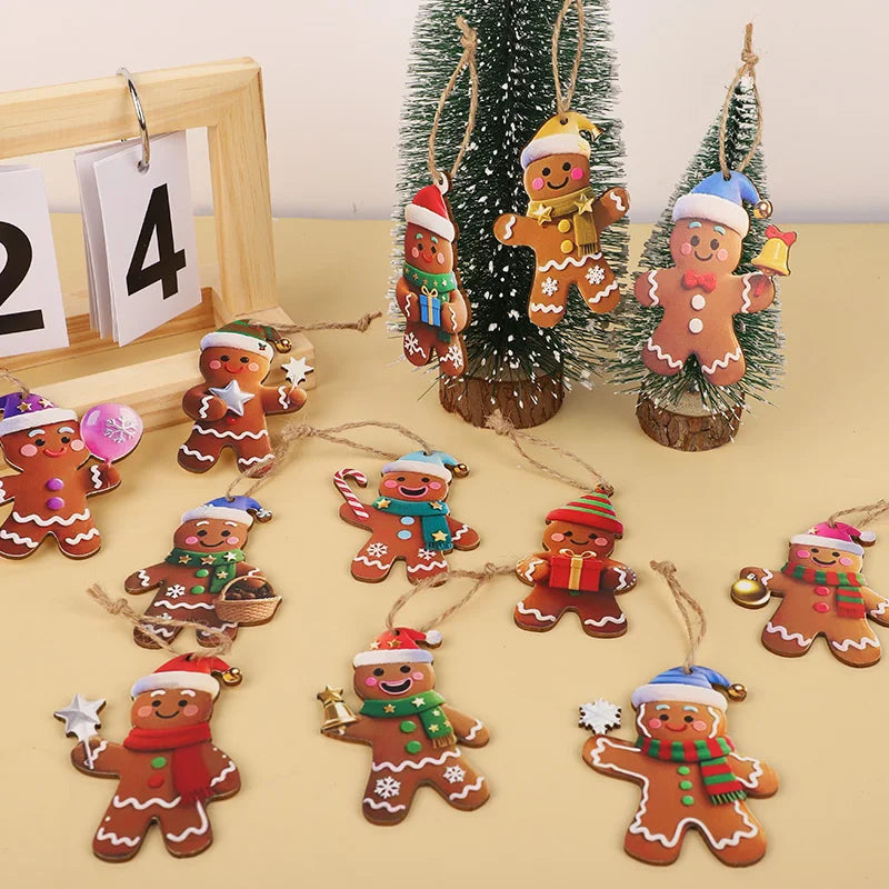 12/24pcs Christmas Gingerbread Man Ornaments Xmas Tree Wooden Hanging Pendants 2026 New Year Party Home Decoration Kids DIY GIft