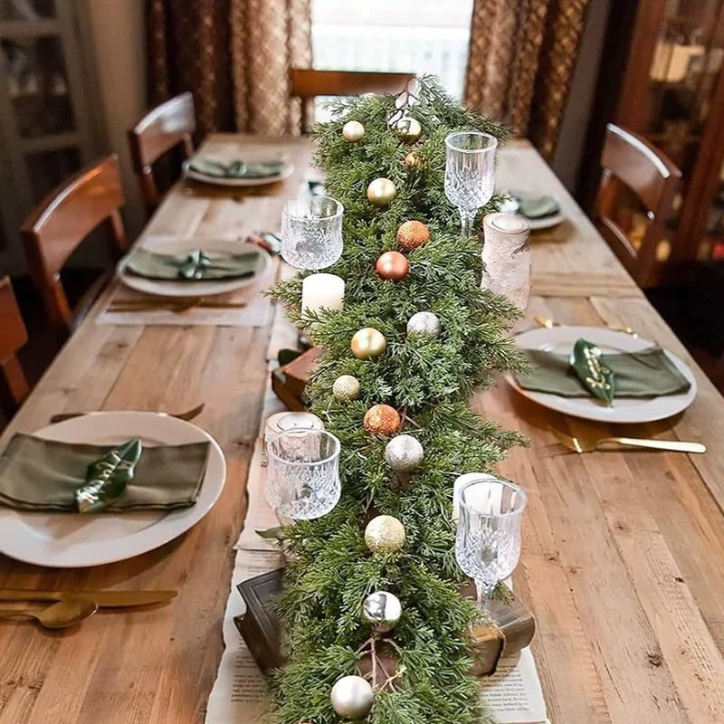 6.2FTArtificial Norfolk Pine Garlands Real Touch Christmas Cypress Greenery Vine for Table Mantle Xmas Home Decoration