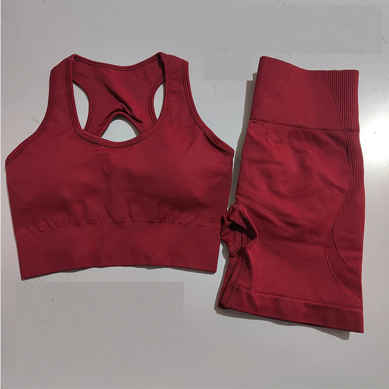 2 PCS Women Seamless Yoga Set Sexy Sport Bra + High Waist Sports Shorts Gym Clothing Fitness Sleeveless Shorts Suit Sporstwear