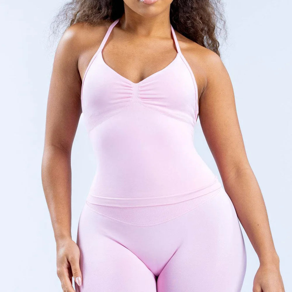 2 Pieces Impact Sports Set Women Backless Tank Yoga Tops High Waist Scrunch Seamless Shorts Sport Gym Set Sportswear Workout Set