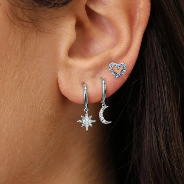 3Pcs Crystal Tragus Stud Earring Set Flower Cartilage Huggie Earring Bulk Helix Jewelry Women Fashion Heart Lobe Earring Pack