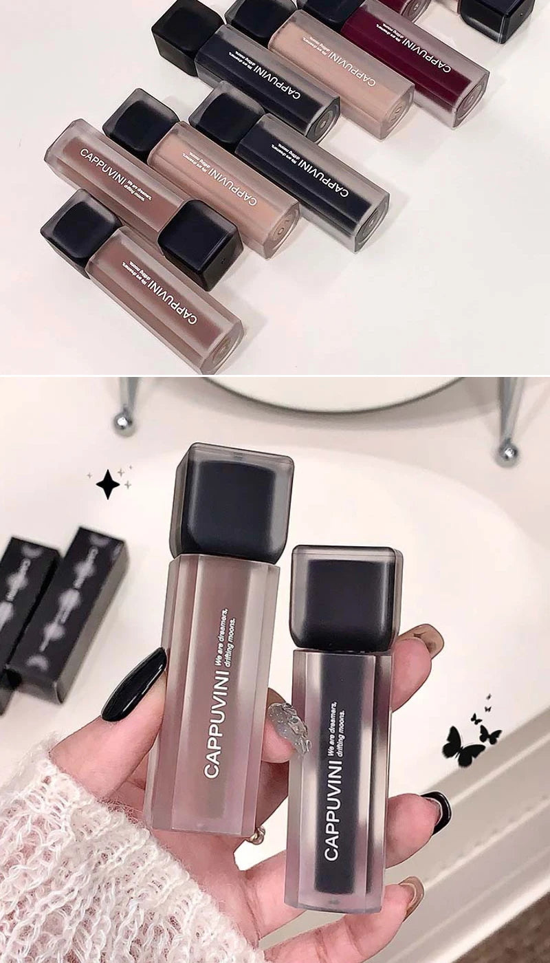 Cappuvini Obsidian Starry Matte Lip Gloss: Velvet Finish with Long-Lasting Formula-Dark Series for a Radiant Look,