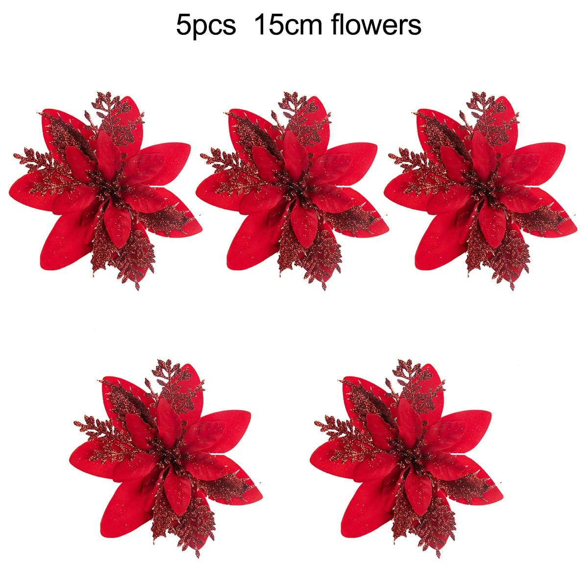 5-20pcs Sparkling Red Golden Silver Poinsettia Artificial Flowers Christmas Tree Ornaments for Xmas New Year party Decoration