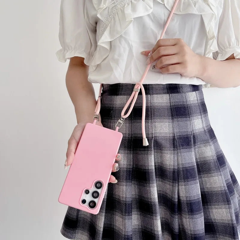 Strap Case For Samsung Galaxy S25 Ultra S21 S22 S23 Plus S24 FE S25FE A17 A56 Crossbody Lanyard Double Buckle Cord Soft Cover