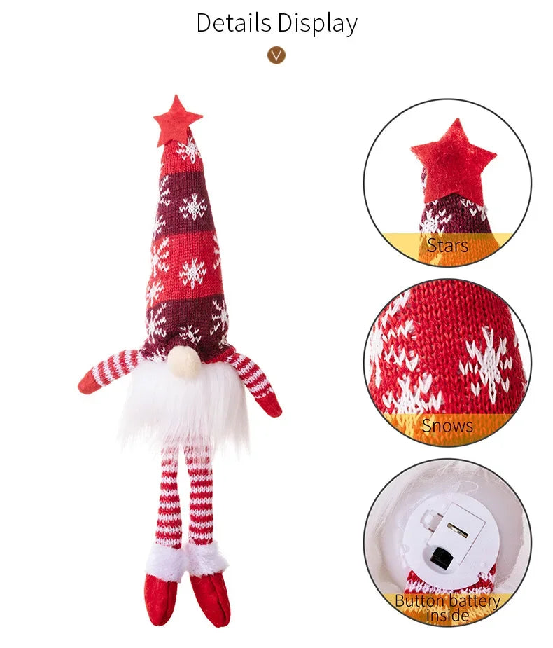 Christmas Faceless Doll Gnome Ornaments LED Light Plush Knitting Crafts Tree Pendant Christmas Decorations for Home Kids Gift