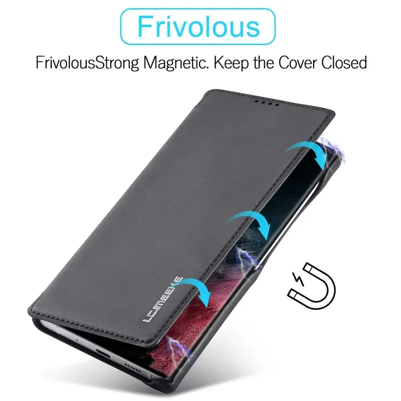 Flip Leather Phone Case For Samsung Galaxy S25 S24 S23 Ultra S22 Plus S21 FE S20 Card Slot Stand Wallet Protect Cover