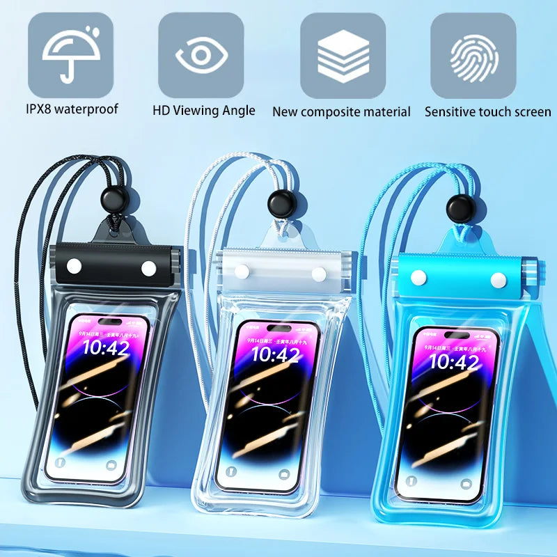 IPX8 Waterproof Floating Airbag Swim Diving Bag Phone Case For iPhone 11 12 13 14 Pro Max Samsung S23 S22 Xiaomi 13 Huawei Cover