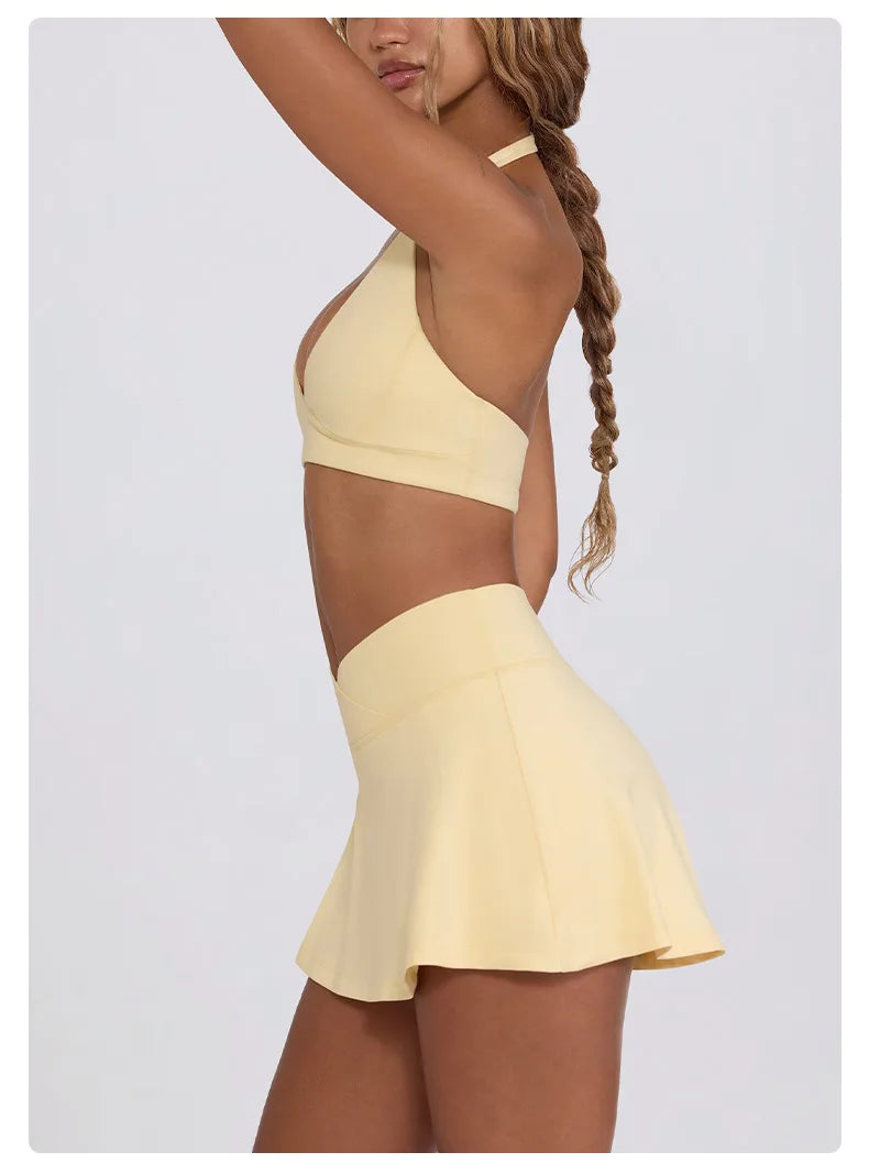 Ctenkevet Women Chest Padding And High Elasticity Bra Set 2Pcs Tennis Skirt Sportswear Female Golf Suits Sport Outfit For Woman