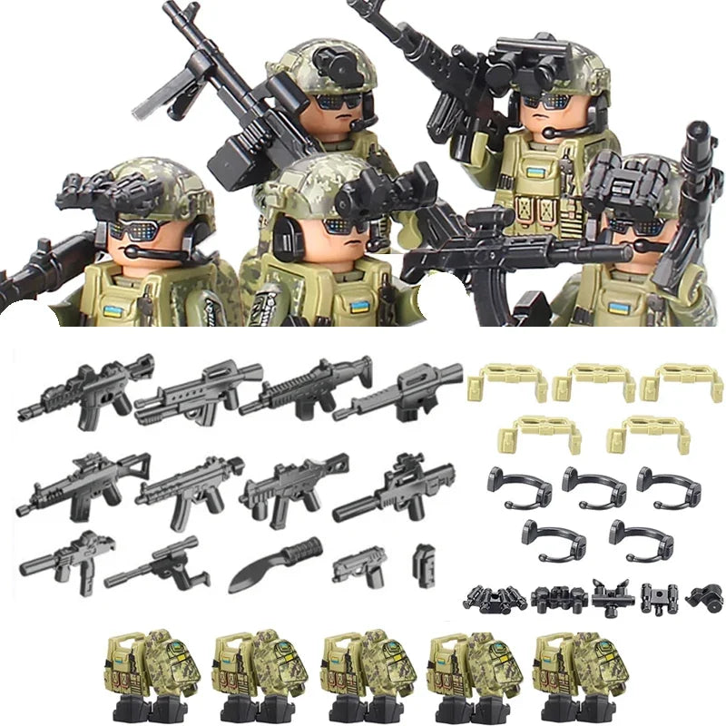 Military Army Figures Building Blocks SWAT Ghost Commando Special Forces Soldier Weapons Gun Hat Shield Belt AK Mini Bricks Toy