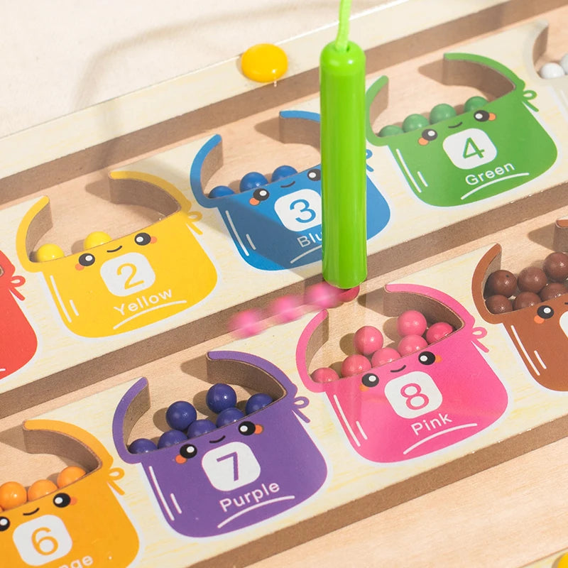 Montessori Magnetic Color Sorting Games Maze Board Pen Moving Bead Games Wooden Control Sensory Math enlightenment toys for Kids