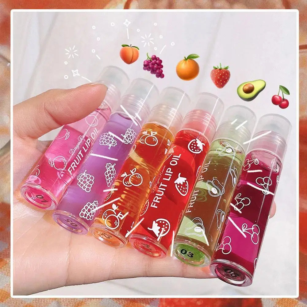 6 Colors Roll-on Fruit Essence Lip Balm Lip Oil Lip Moisturizing Mirror Primer Lip Lipstick Hydrating random Gloss Transparent