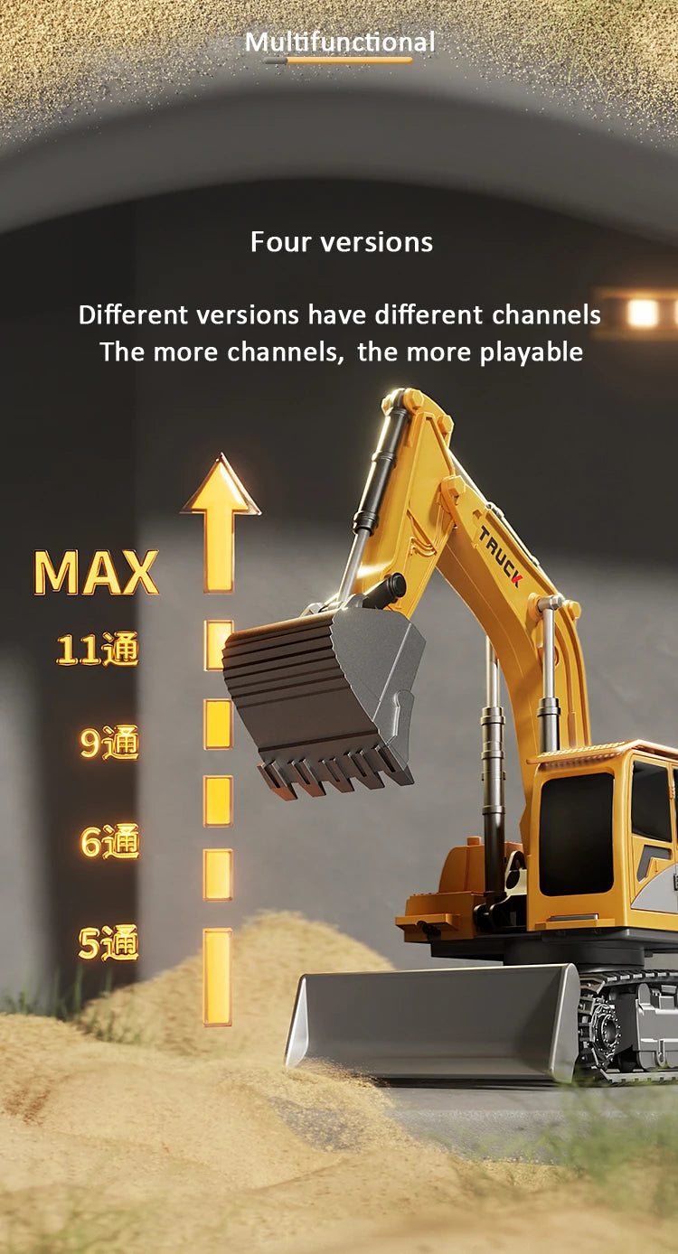 Alloy Remote Control Excavator Toy Car with Lights Sound Effect Electric Excavator Automobile Engineering Vehicle Children Gifts