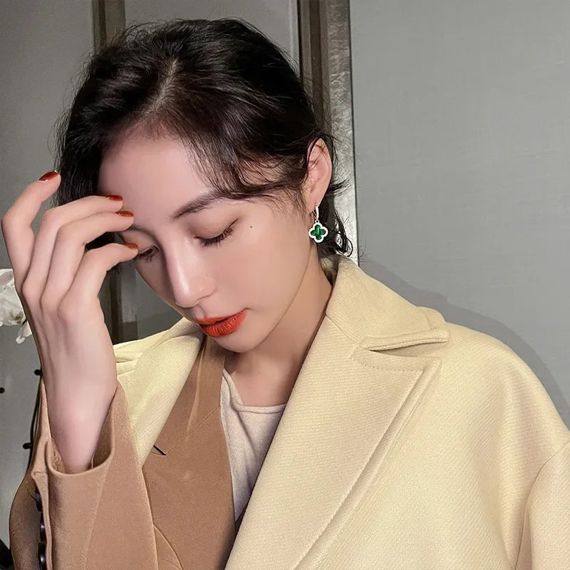 Green Four-leaf Clover Earrings Women's Gentle Fashionable Jewelry Ear Studs Autumn Winter Stylish Korean Trend