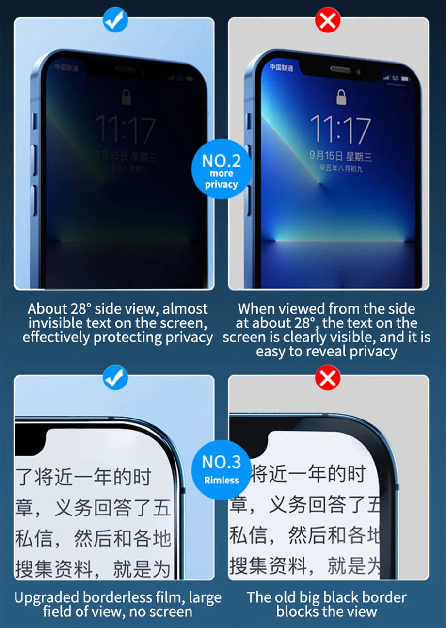1-4Pcs Privacy Screen Protector for iPhone 14 13 11 12 Pro Max Mini 8 Plus Anti-spy Protective Glass for iPhone 15 16 17 XS MAX