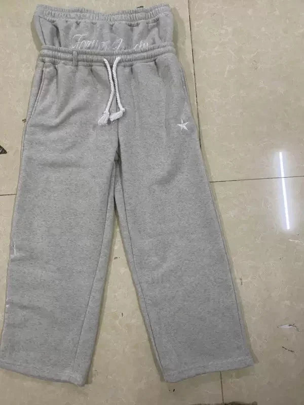 American Style Personalized Double Waisted Solid Casual Pants Sporty Popular Embroidery Sport Loose Men Women Couple Sweatpants