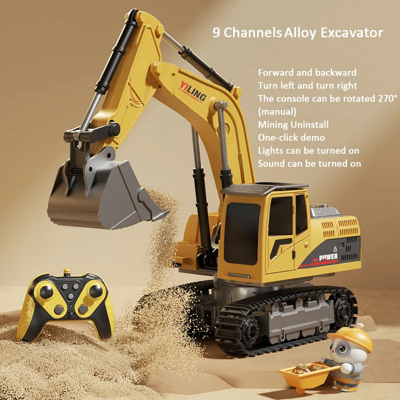 Alloy Remote Control Excavator Toy Car with Lights Sound Effect Electric Excavator Automobile Engineering Vehicle Children Gifts