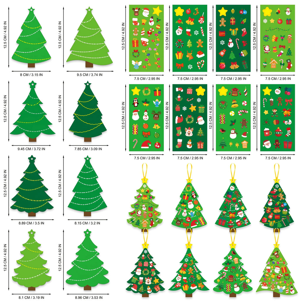 24 Sets Christmas Tree DIY Craft Kit - Create Your Own Holiday Greeting Cards with Stickers, Perfect for Xmas Parties, Decor