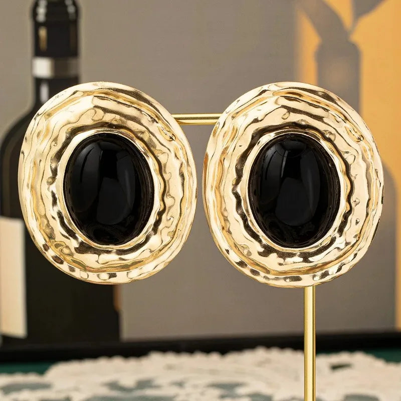 stud earrings for women Exaggerated large size Metal turquoise simple style ear accessories party OL fashion jewelry E520